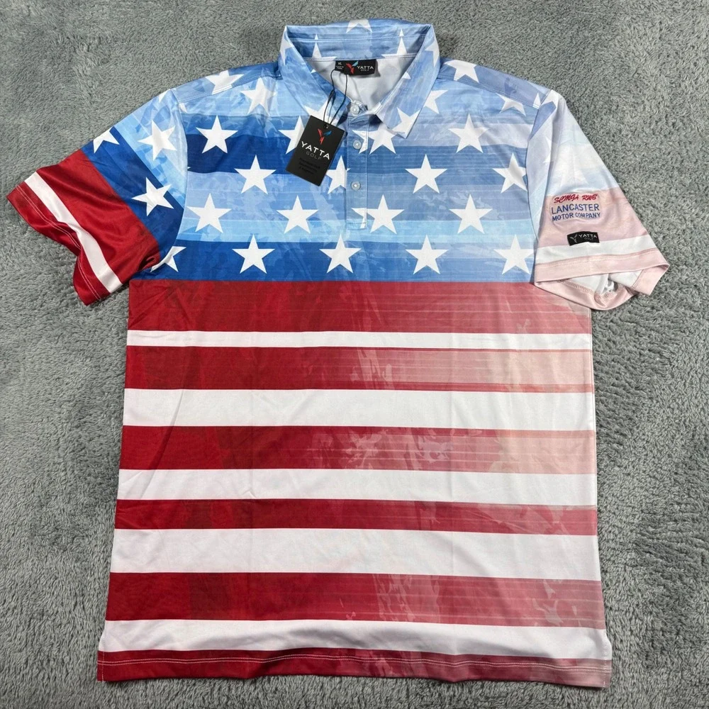 NWT Yatta Golf The‎ Patriot Polo Shirt Mens XL USA Flag Independence Performance